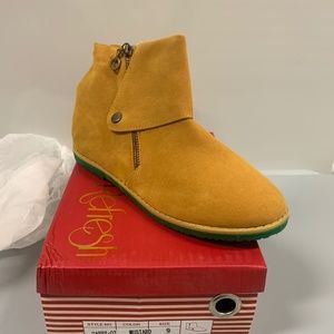 Refresh Faux Suede Zip Up Booties in Mustard